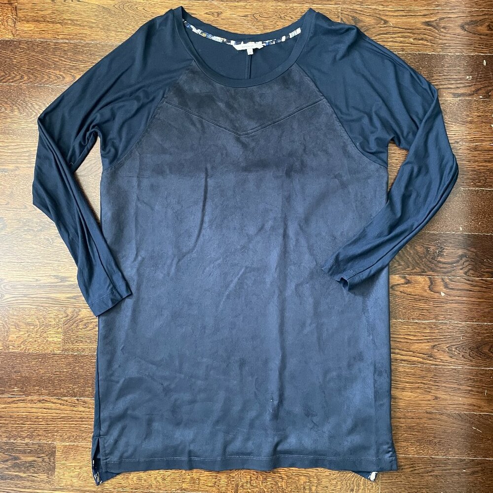 Sandwich Teal Blue Faux Suede Tunic Top Slinky Mini Dress-Medium